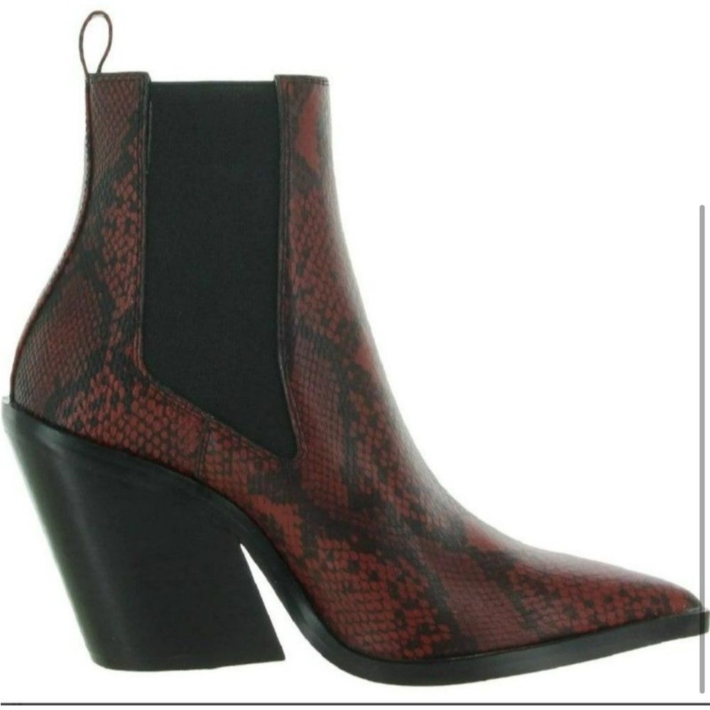 Steve Madden Caution Red Leather Boots Snake Skin Animal Print Ankle Booties